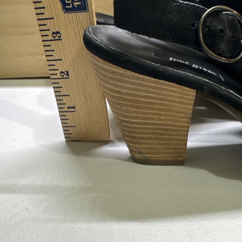 Paul Green Black Nubuck Leather Ruched Slingback Heels Peep Toe Size 10 - Picture 9 of 9